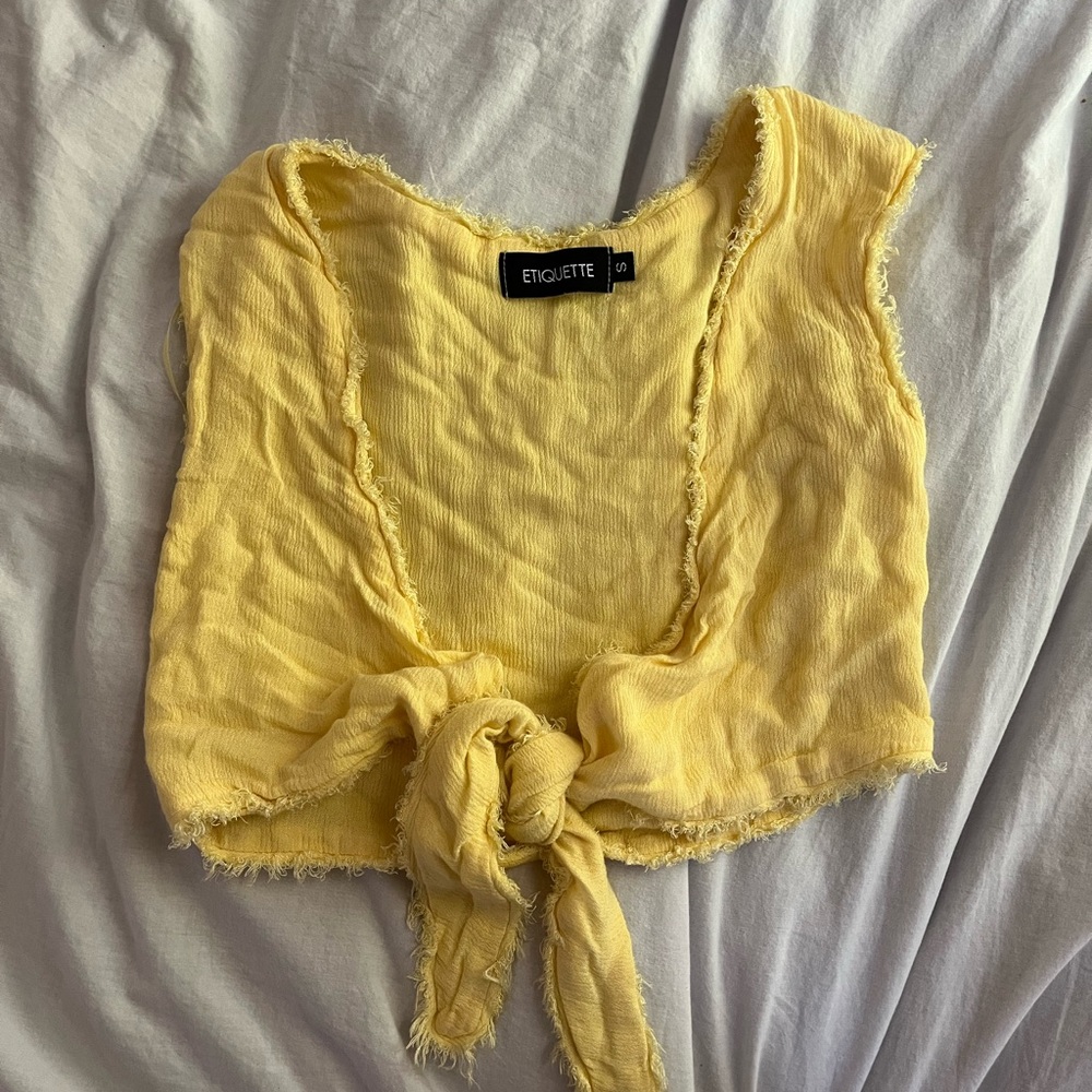 Yellow Fringe Tie-Front Top